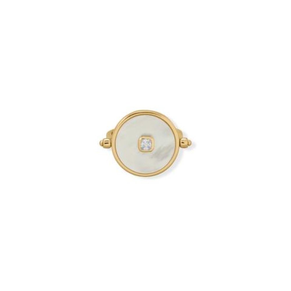 Reversible Mother-of-Pearl & Onyx Round Gold Ring with Center Stone
